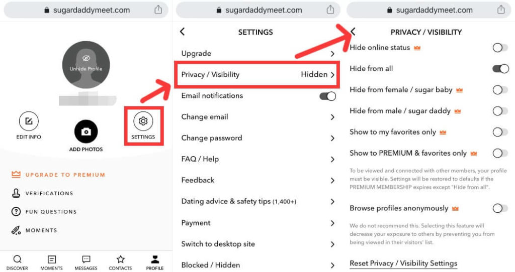 hide sugardaddymeet account mobile