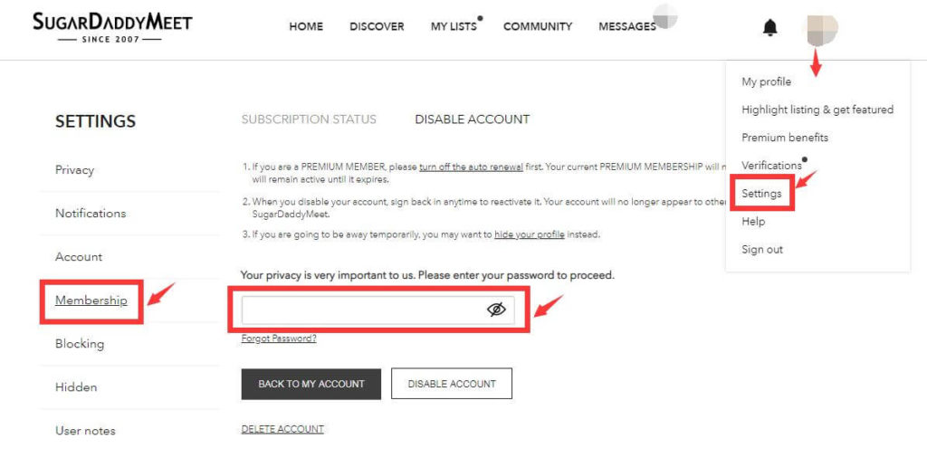 hold sugardaddymeet account