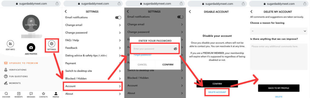 remove sugardaddymeet account mobile